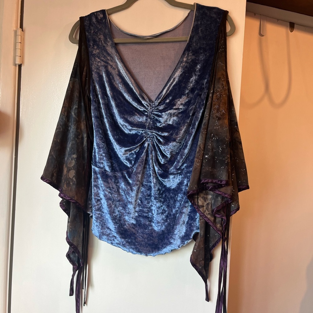 Elegant Blue and Purple Velvet Women's Top
